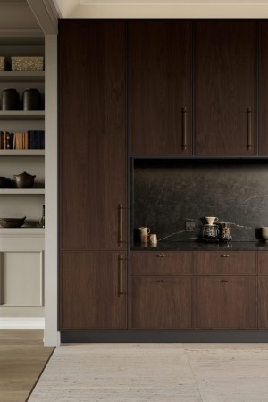 kuchnia z brązowymi uchwytami Branch aranżacja