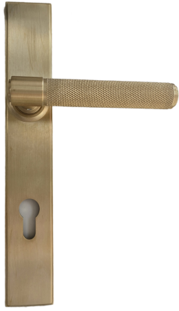 Szyld podłużny square SD506 do drzwi zewnętrznych z klamką KR619 mosiądz szczotkowany nielakierowany