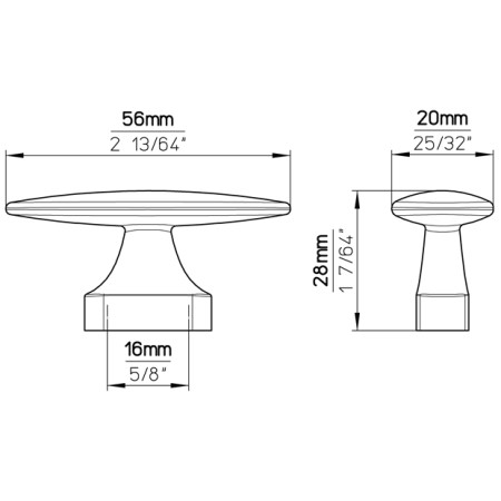 Gałka meblowa Oval slim nikiel wymiary