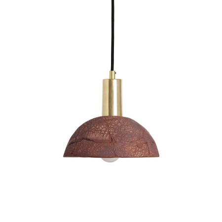 Lampa wisząca ceramiczna czerwona z mosiężnym wykończeniem nad stół