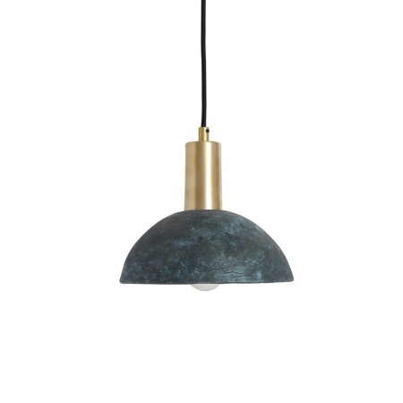 Lampa wisząca ceramiczna niebieska z mosiężnym wykończeniem
