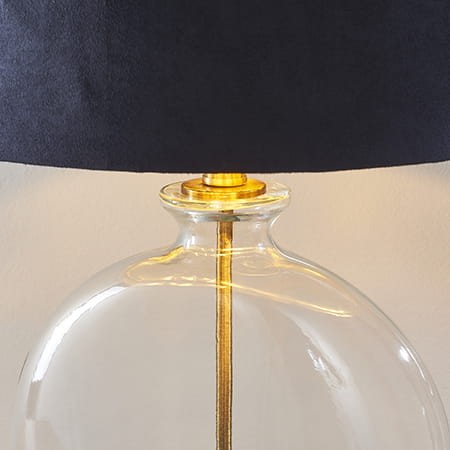 Szklana lampa stołowa z abażurem ze sztucznego zamszu