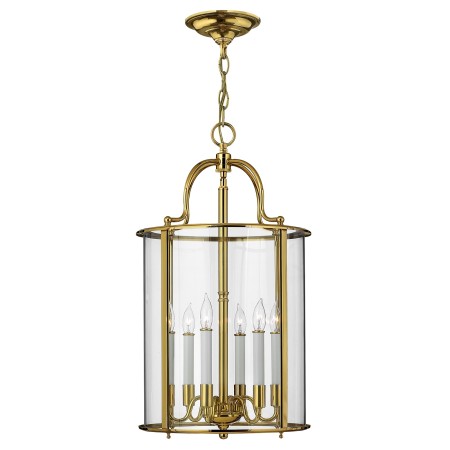Duża lampa wisząca Gentry L latarenka polerowany mosiądz