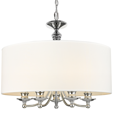 lampa wisząca srebrna Abu Dhabi 5 ramion z białym abażurem_p05406ch-wh