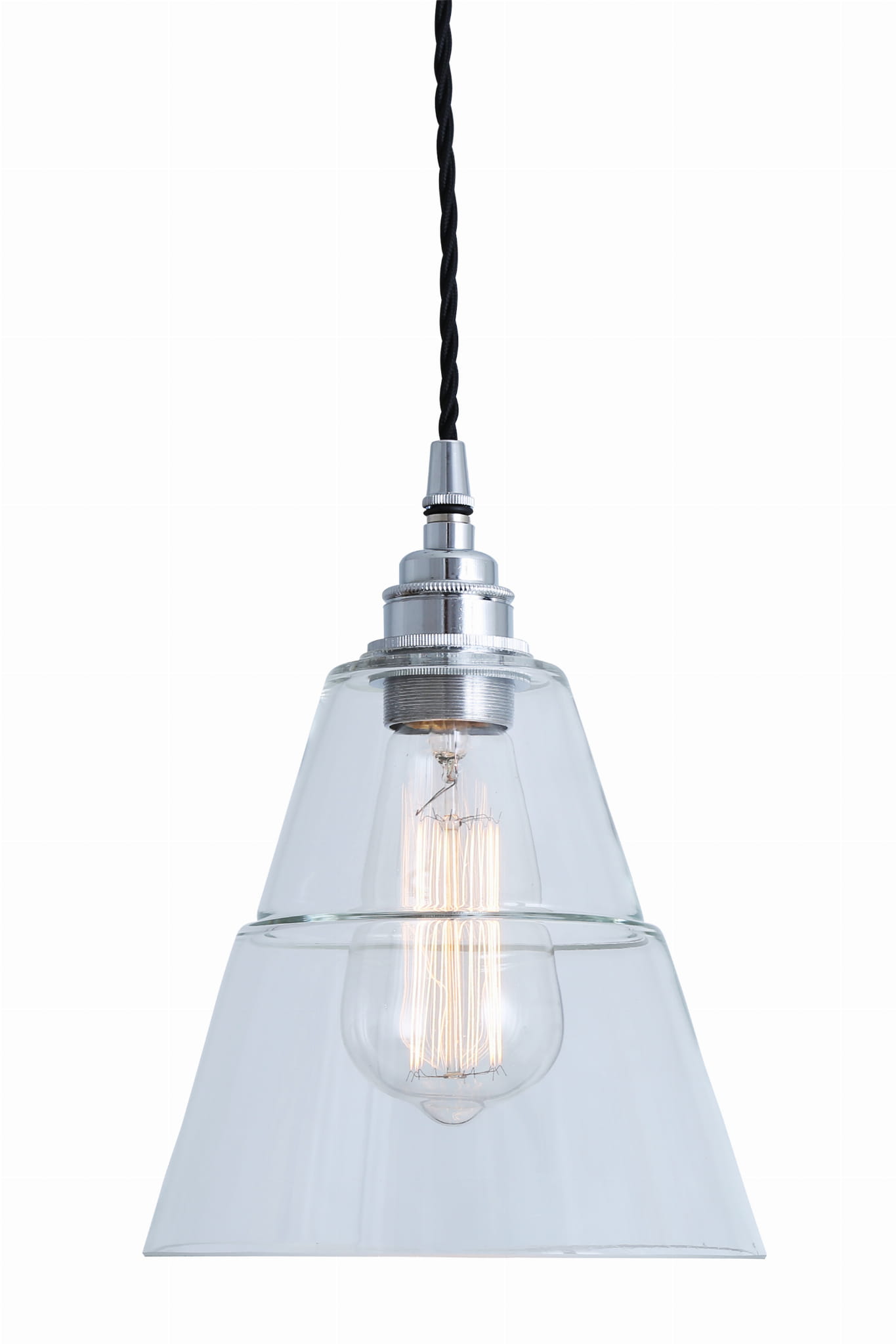 Szklana lampa wisząca z chromem