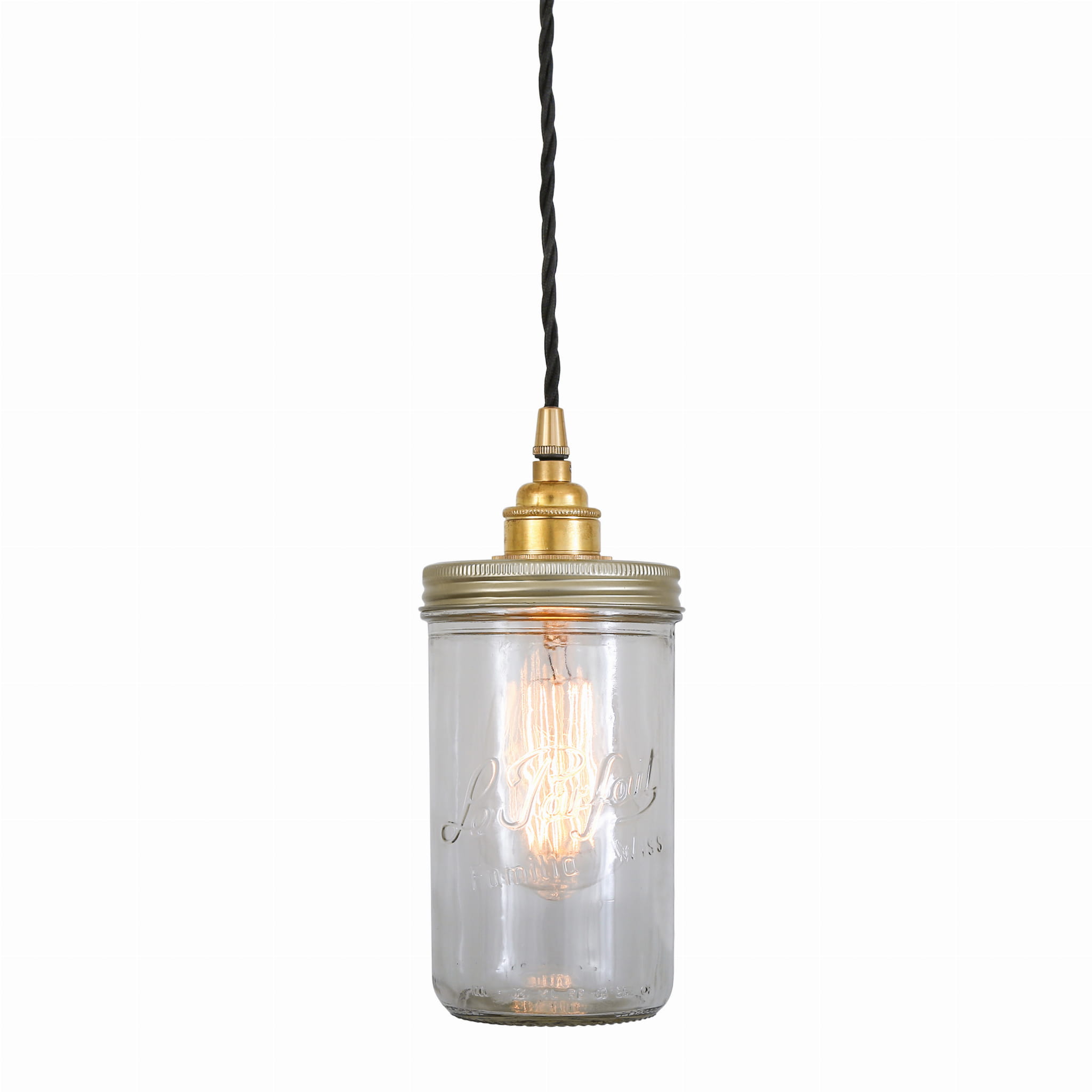 Lampa wisząca Denali słoik vintage satynowy mosiądz