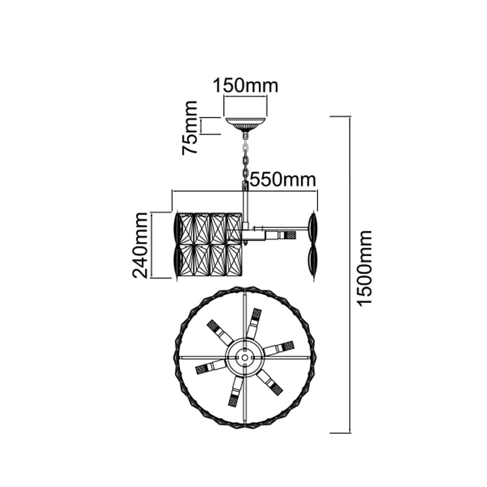 Obrazek techniczny lampy wiszącej w stylu glamour, Salune
