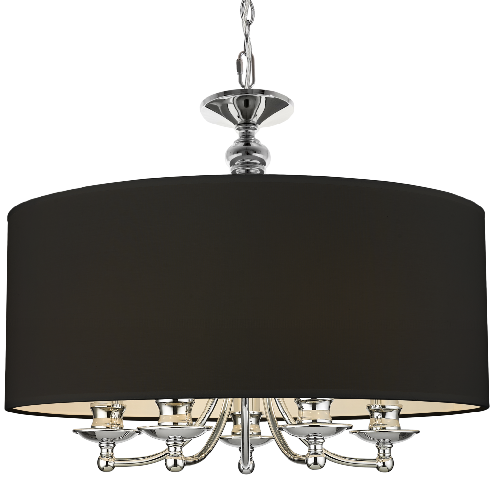 lampa wisząca srebrna Abu Dhabi 5 ramienna z czarnym abażurem p05697ch-bk